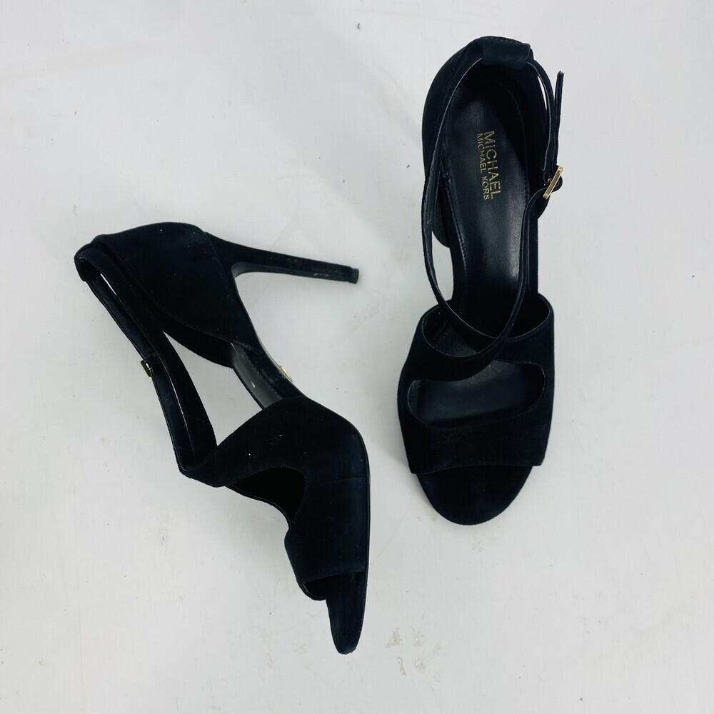Michael Kors Black Heels Size 9 Suede Estee Sandal Criss Cross Straps W/ Shoebox - Picture 8 of 11